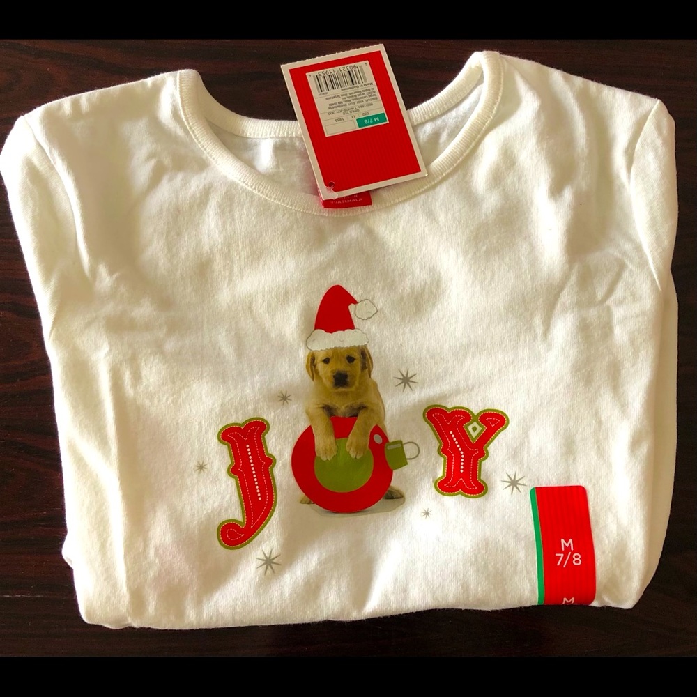 JOY Holiday Christmas Puppy Dog Long sleeve White T-shirt